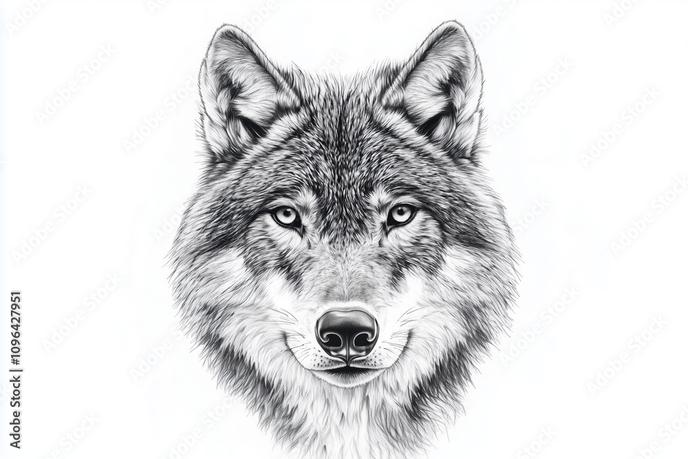 Precise wolf tattoo with sharp eyes and fine contours Precise wolf tattoo with sharp eyes and fine contours