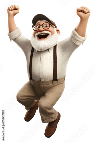 Energetic Elderly Man Dancing and Smiling
