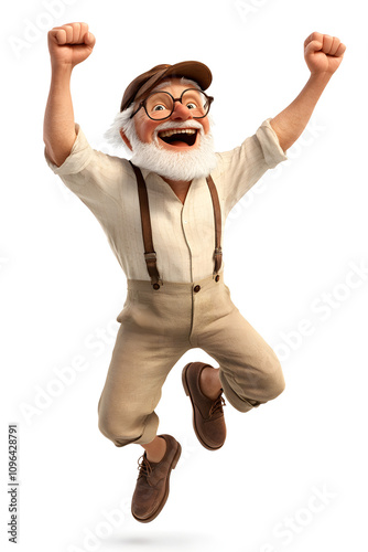 Energetic Elderly Man Dancing and Smiling
