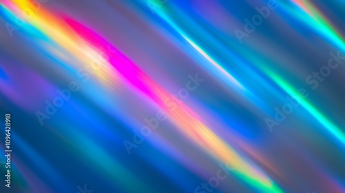 Prismatic chromatic holographic background with neon light lines, featuring a blurred texture for an aesthetic, futuristic effect.