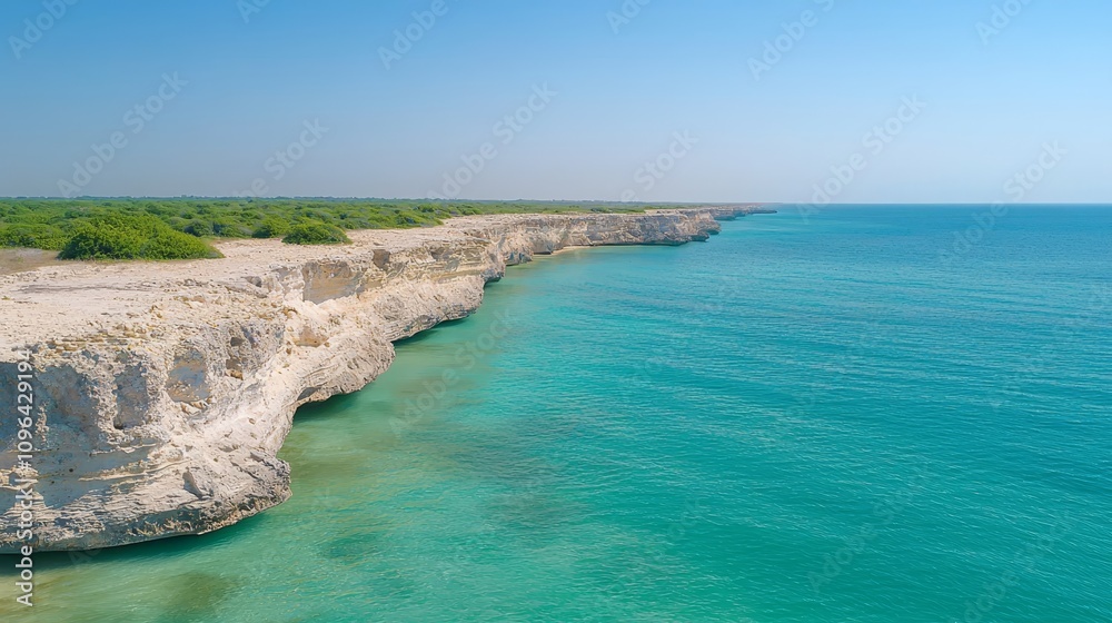 a stunning view of the ocean from the top of a cliff The water is a deep blue, and the cliff is covered in lush green trees The sky is a bright blue, creating a b a stunning view of the ocean from the top of a cliff The water is a deep blue, and the cliff is covered in lush green trees The sky is a bright blue, creating a b