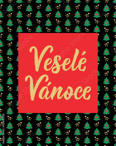 Christmas card. Translation from Czech - Merry Christmas. Holidays lettering. Vesele Vanoce.