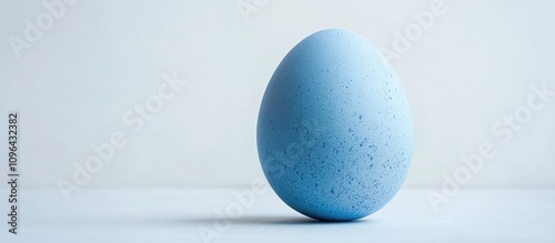 Single pastel blue Easter egg on a light neutral background showcasing simplicity and elegance in spring decor or holiday celebrations photo