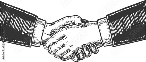 Handshake, Hand-Drawn Vector, Graphic Style, Cartoon Illustration, Black and White