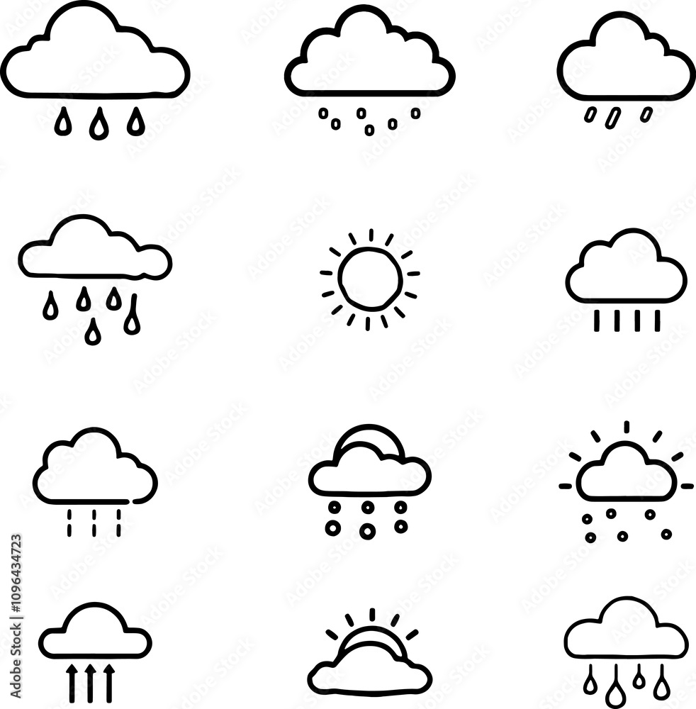 Set of Cloud with rain drops icon Set of Cloud with rain drops icon