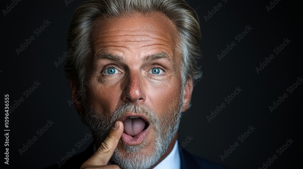 a man in a suit and tie with his finger on his lips, set against a dark background He appears to be deep in thought, as if he is pondering something a man in a suit and tie with his finger on his lips, set against a dark background He appears to be deep in thought, as if he is pondering something