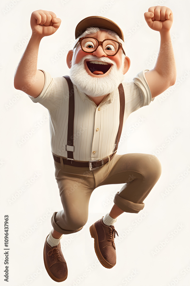 Obraz premium Happy Elderly Man Jumping with Joy 