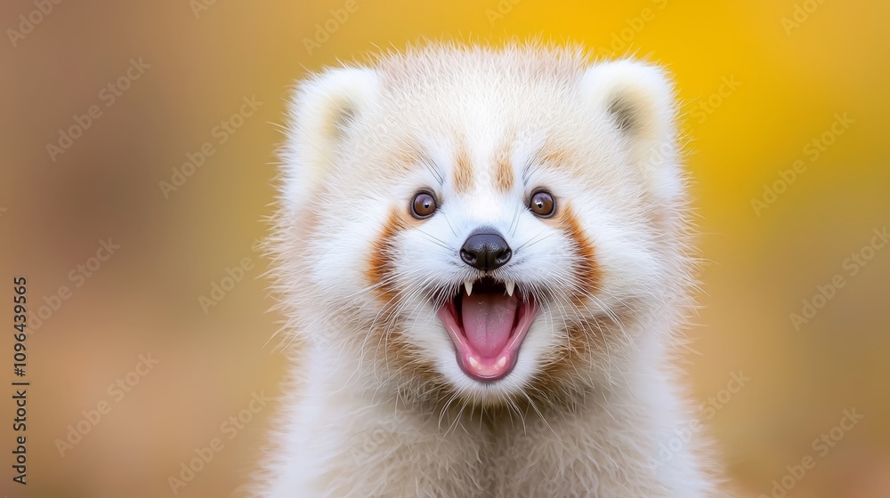 Obraz premium a red panda with its mouth open and tongue out, set against a blurred background It is a high-definition wallpaper with a resolution of 1920x1080