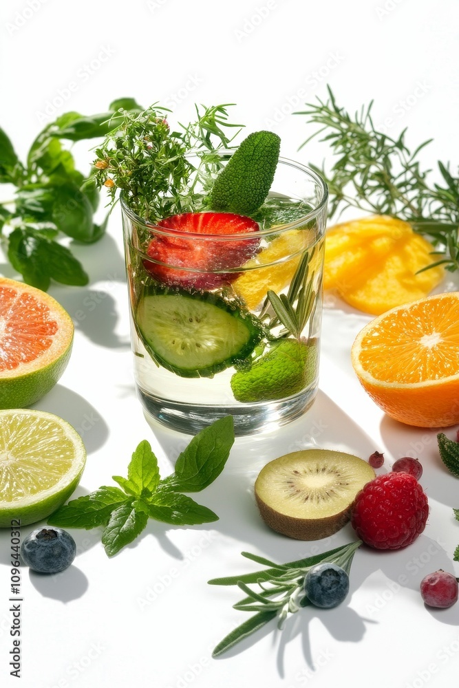 Refreshing fruit-herb infused water, vibrant and healthy. Refreshing fruit-herb infused water, vibrant and healthy.