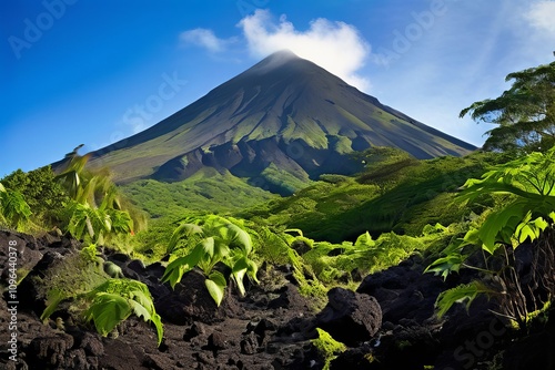 lush vegetation covering the slopes of an inactive volcano ecolo photo