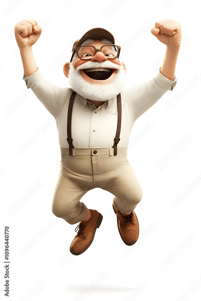 Obraz premium Happy Elderly Man Jumping with Joy 