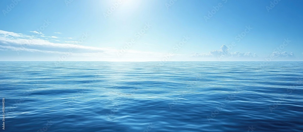 Fototapeta premium vast tranquil blue ocean under a serene clear sky with soft clouds in the distance reflecting peaceful natural beauty and calmness