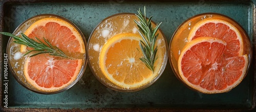 Grapefruit and Rosemary Mocktail Refreshing non-alcoholic drink garnished with citrus and herbs perfect for spring and summer gatherings photo