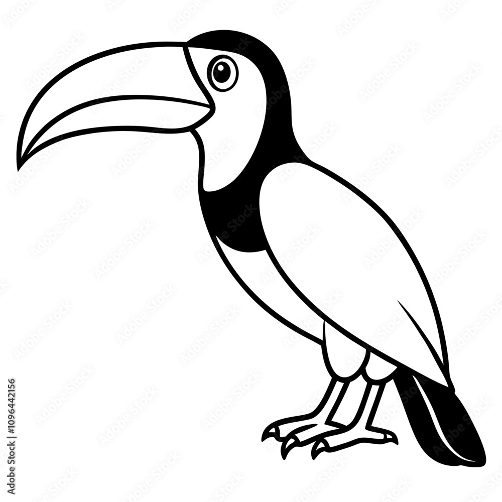 Fototapeta premium toucan bird silhouette vector illustration line art transparent background