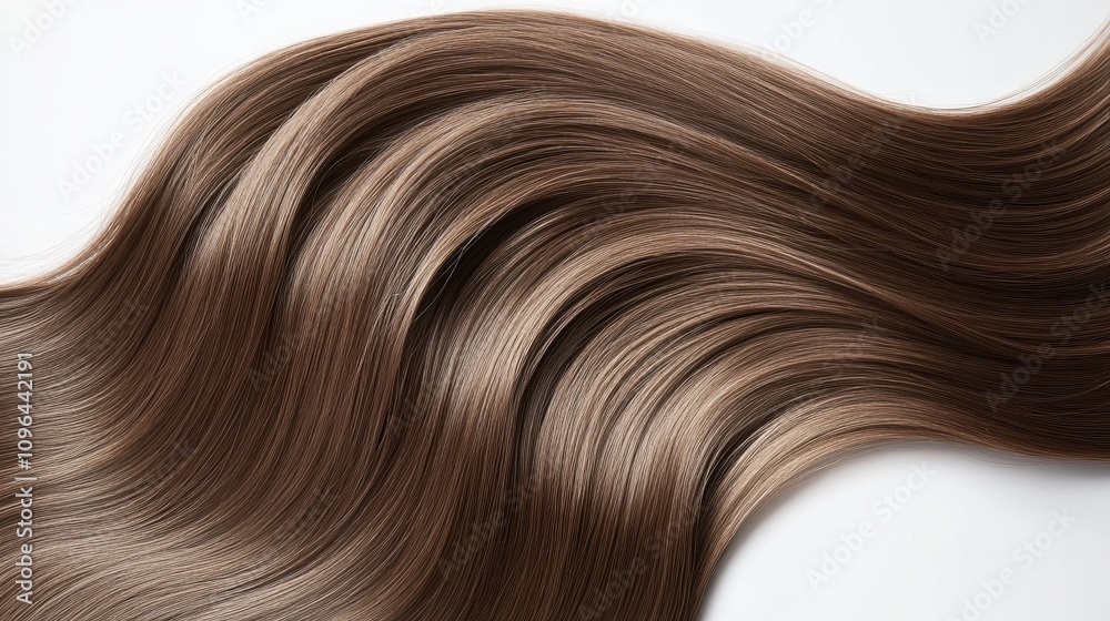 Fototapeta premium Beautiful model girl with Brown hair strand,silky healthy chestnut wavy hair strand isolated on white background,hair wavy ribbon, with smooth texture,vibrant shine,brunette hairpiece, hairy ribbon.