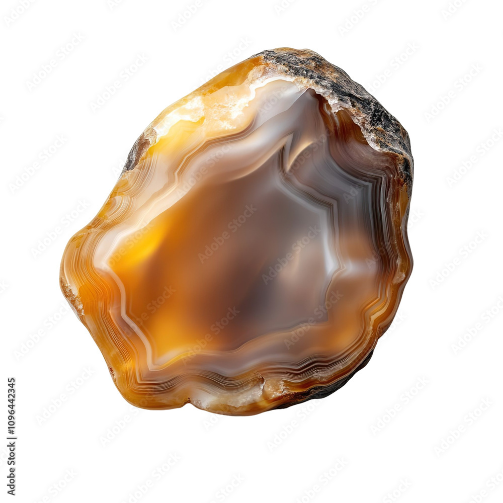 Top view of a hyperrealistic single uncut agate in an irregular shape isolated on a white transparent background Top view of a hyperrealistic single uncut agate in an irregular shape isolated on a white transparent background
