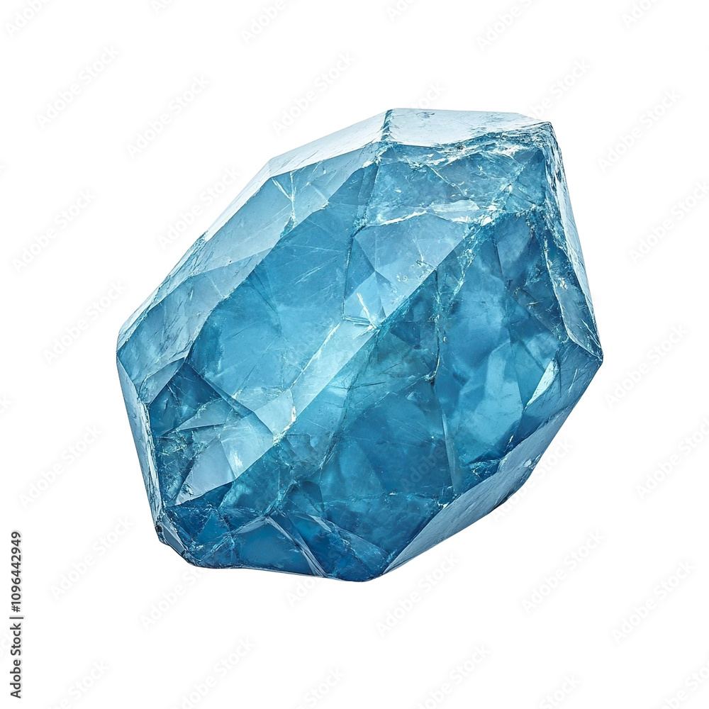 Top view of a hyperrealistic single uncut blue zircon in an irregular shape Top view of a hyperrealistic single uncut blue zircon in an irregular shape
