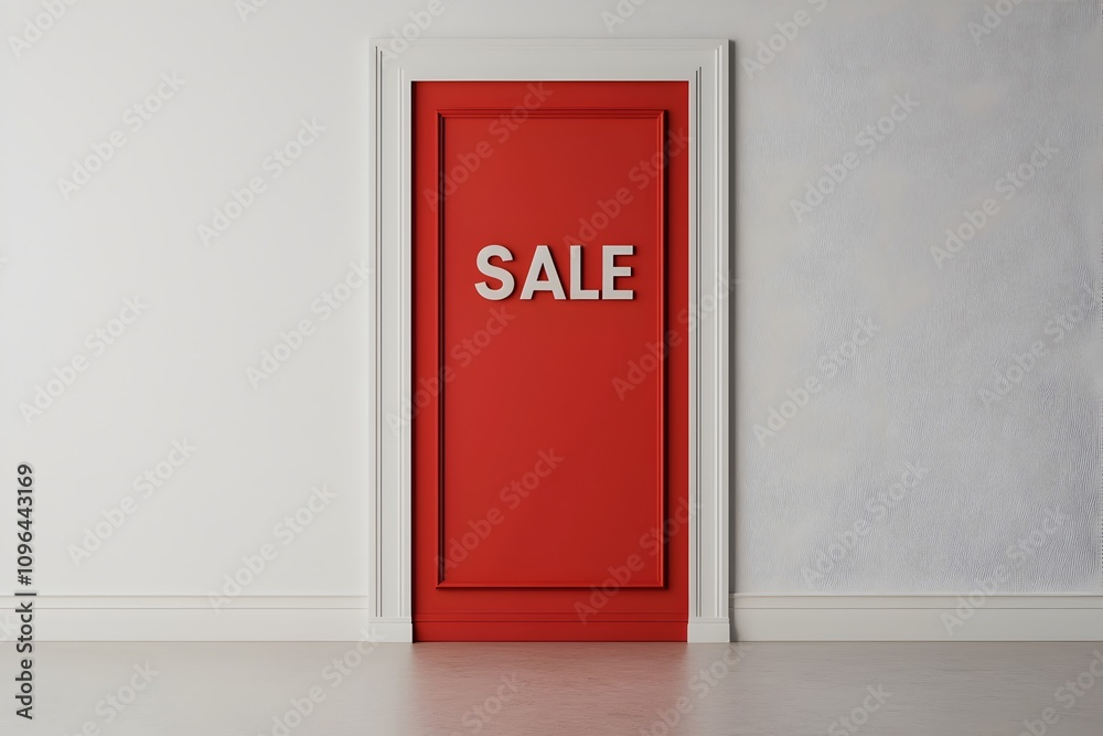 Vibrant Sale Sign on Door in Minimalist Space Vibrant Sale Sign on Door in Minimalist Space