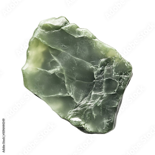 Top view of a hyperrealistic single uncut jade in an irregular shape isolated on a white transparent background