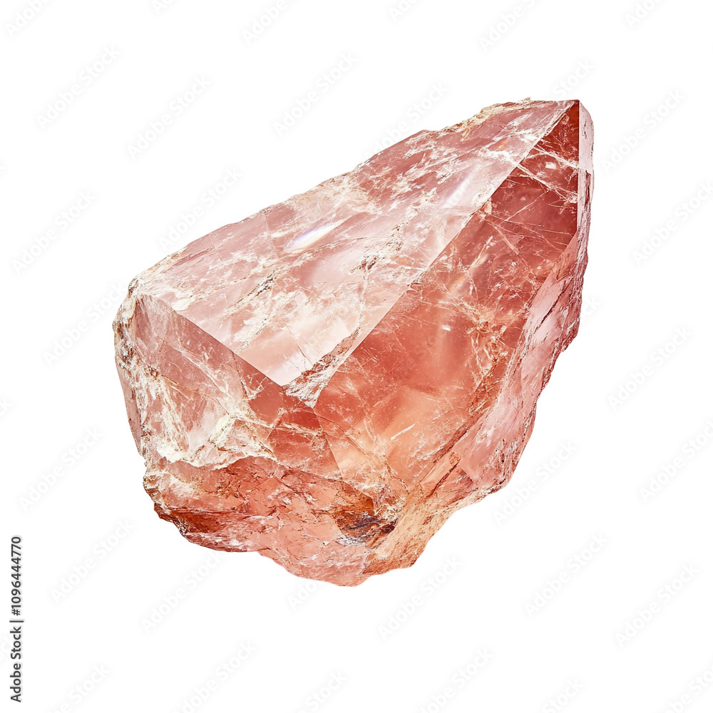 Top view of a hyperrealistic single uncut morganite in an irregular shape isolated on a white transparent background Top view of a hyperrealistic single uncut morganite in an irregular shape isolated on a white transparent background