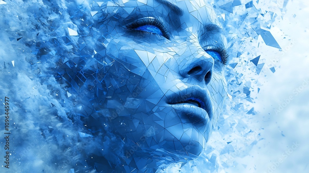 Enchanting Crystalline Visage Ethereal Blue Frozen Portrait in Surreal Digital Art Enchanting Crystalline Visage Ethereal Blue Frozen Portrait in Surreal Digital Art