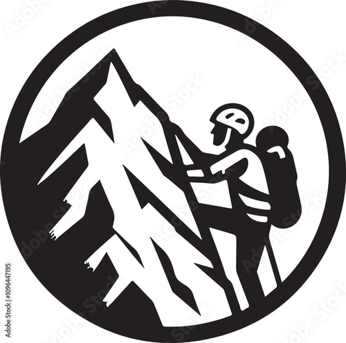 Climbing mountain silhouette vector art illustration photo