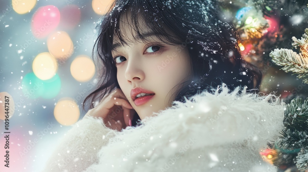 Young Woman Blowing Snow in winter park in the snow,Winter holidays concept,Young woman winter portrait,winter fairy tale,happy vacation,winter season,space for text. Young Woman Blowing Snow in winter park in the snow,Winter holidays concept,Young woman winter portrait,winter fairy tale,happy vacation,winter season,space for text.