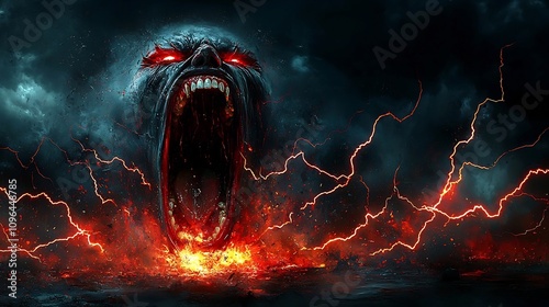 Demonic Monster Emerging From Fiery Cataclysmic Storm