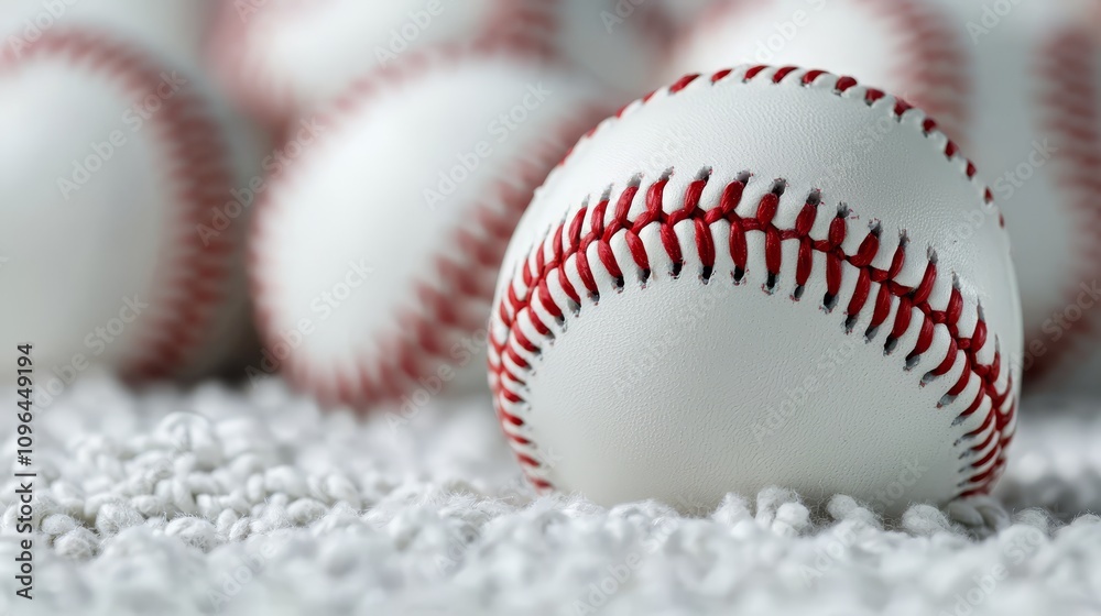 a group of baseballs sitting on top of a white carpet, with a blurred background The baseballs are in focus, while the background is slightly out of focus, giving a group of baseballs sitting on top of a white carpet, with a blurred background The baseballs are in focus, while the background is slightly out of focus, giving
