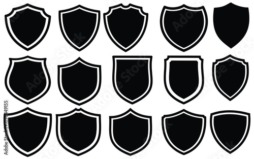 Set of  Shield icon. Collection of protect shield. Vector security shield badge. Knight award contours and linear signs Heraldic shield set.