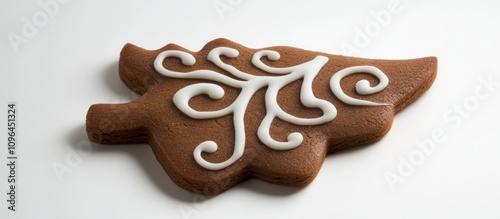 Gingerbread holiday cookie designed as a tree with decorative icing on a clean white background photo