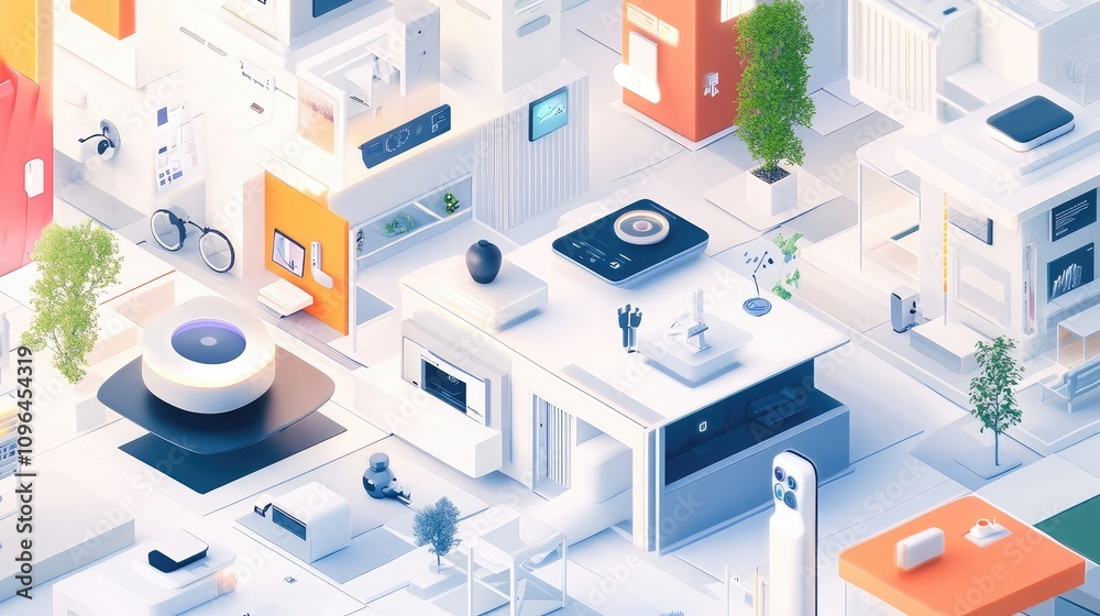 Abstract visualization of smart AI devices managing home automation systems Illustration of seamless integration of intelligent systems in modern living Abstract visualization of smart AI devices managing home automation systems Illustration of seamless integration of intelligent systems in modern living