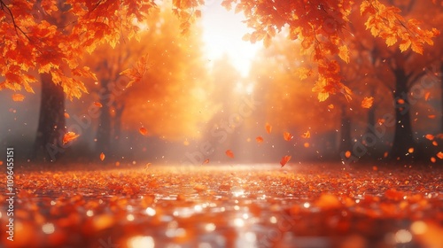 Autumn Leaves Falling in a Forest
