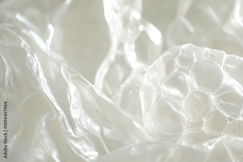 Close-up of crumpled white bubble wrap, showing texture and light reflection. Close-up of crumpled white bubble wrap, showing texture and light reflection.