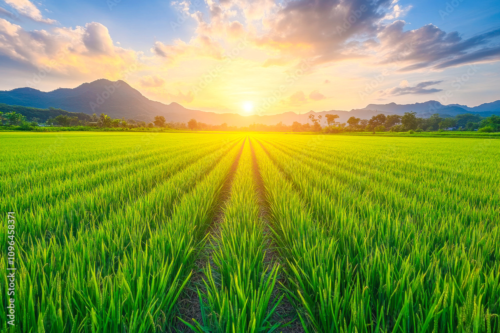 Fototapeta premium Paddy plants swaying in the wind