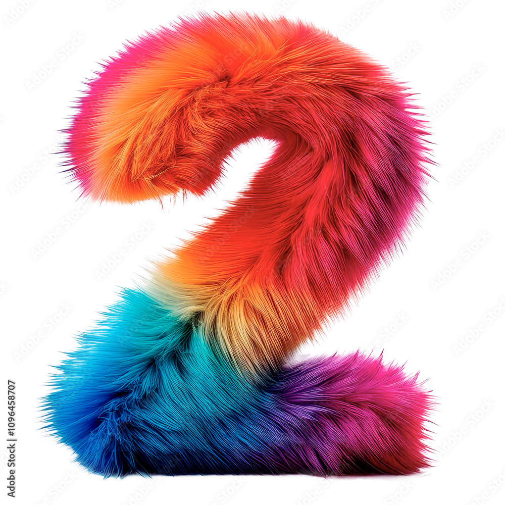 3D Colorful Fur Number 2 v2 Isolated On Alpha Channel 3D Colorful Fur Number 2 v2 Isolated On Alpha Channel