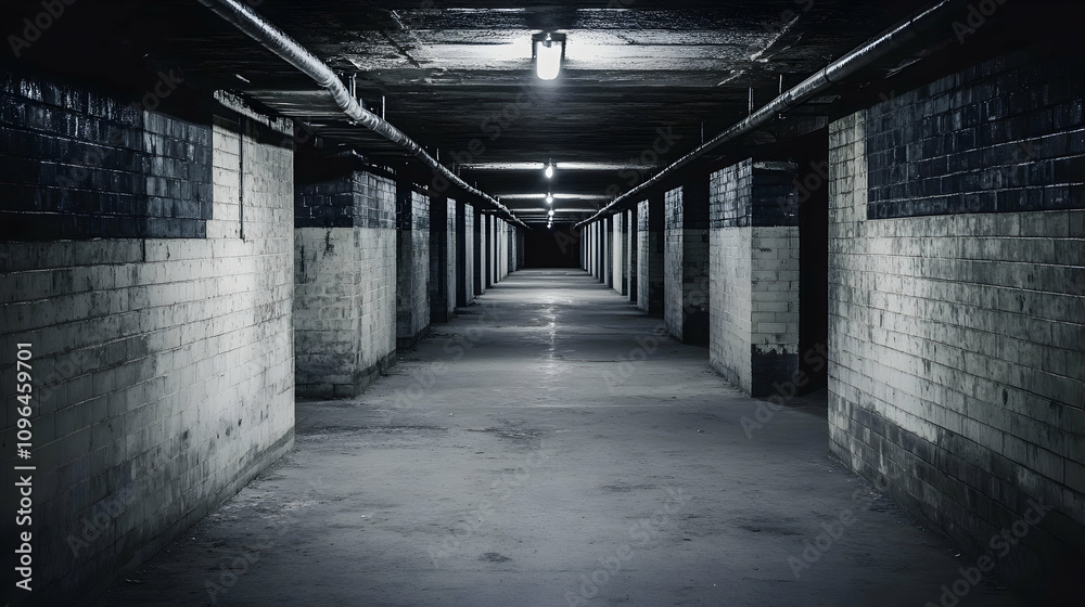 Fototapeta premium Dark, Brick Tunnel Extends into Mysterious Darkness