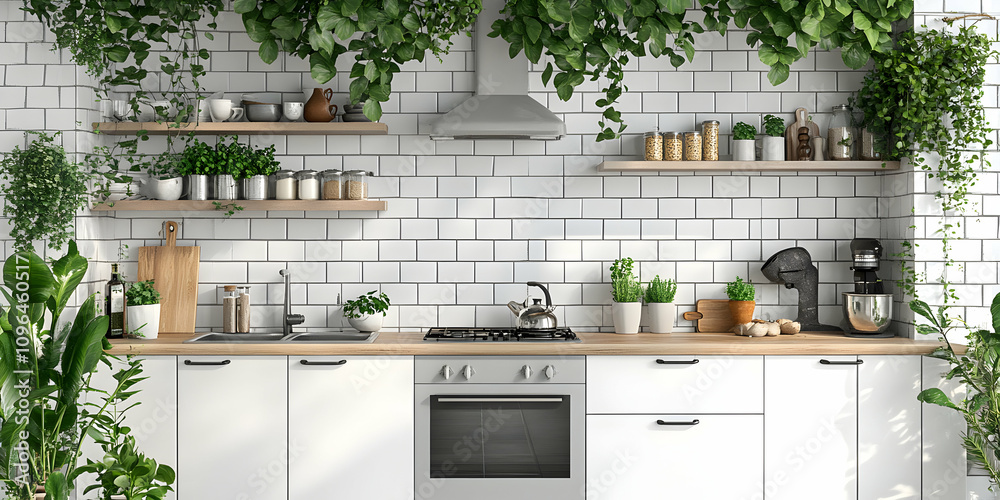 Modern Kitchen with Abundant Greenery Modern Kitchen with Abundant Greenery