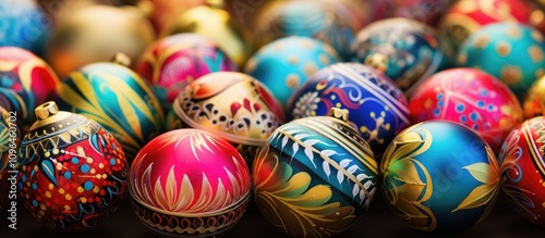Vibrant collection of intricately designed colorful ornaments for seasonal celebrations and festive decor.