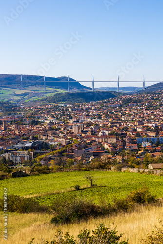 Tableau sur toile Panoramic View of the Viaduct and the City of Millau