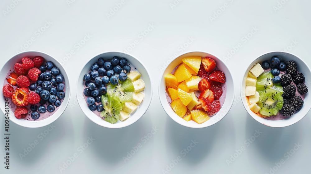Creating a geometric smoothie bowl with acai gradient and symmetrical fruit toppings for a clean eating aesthetic in soft morning light Creating a geometric smoothie bowl with acai gradient and symmetrical fruit toppings for a clean eating aesthetic in soft morning light