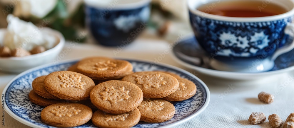 Delicious Spekulatius and Elisen gingerbread cookies served with tea for a cozy Christmas celebration Delicious Spekulatius and Elisen gingerbread cookies served with tea for a cozy Christmas celebration
