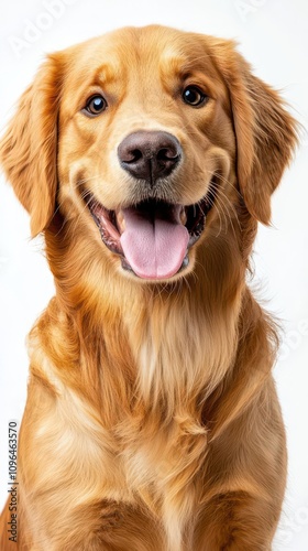 A cheerful golden retriever with a bright smile, perfect for showcasing joy and companionship in pet-related themes.