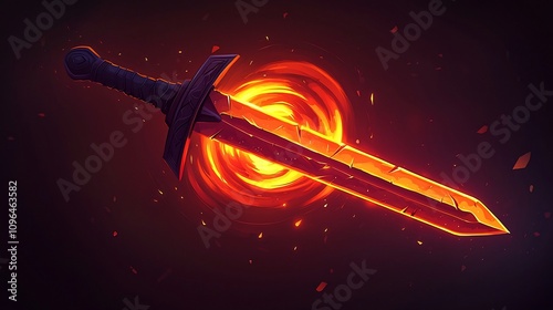 Fiery Sword of Power   Dramatic Fantasy of Glowing Weapon in Flames