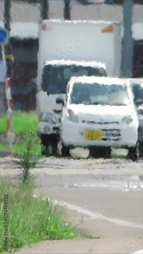 夏の道路　猛暑　逃げ水　陽炎　アスファルト　縦型動画　SNS