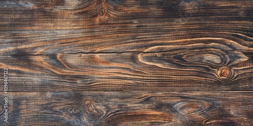 Dark charred wood planks background with dramatic grain patterns. Rustic burnt timber showing rich textures and knots. Horizontal shou sugi ban style boards with deep brown tones. 8k banner
