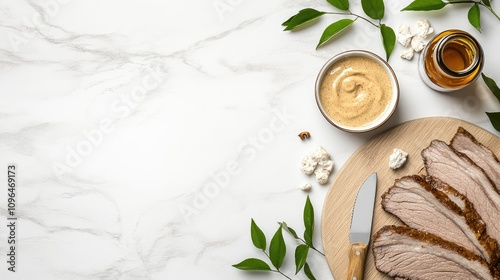 Wallpaper Mural Sliced roasted beef garnished with parsley sits beside a bowl of BBQ sauce and a serving of fries on a wooden board Torontodigital.ca