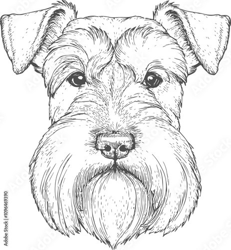 Dog Face, Hand-Drawn Vector, Graphic Style, Cartoon Illustration, Black and White, Sketch Style