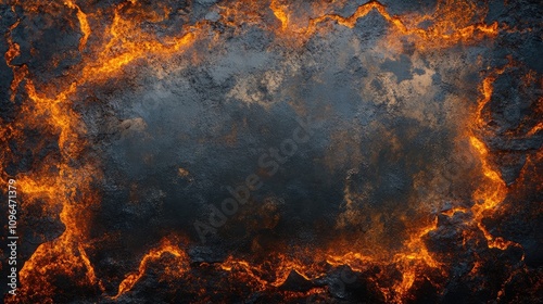 Dramatic fire texture framing dark negative space