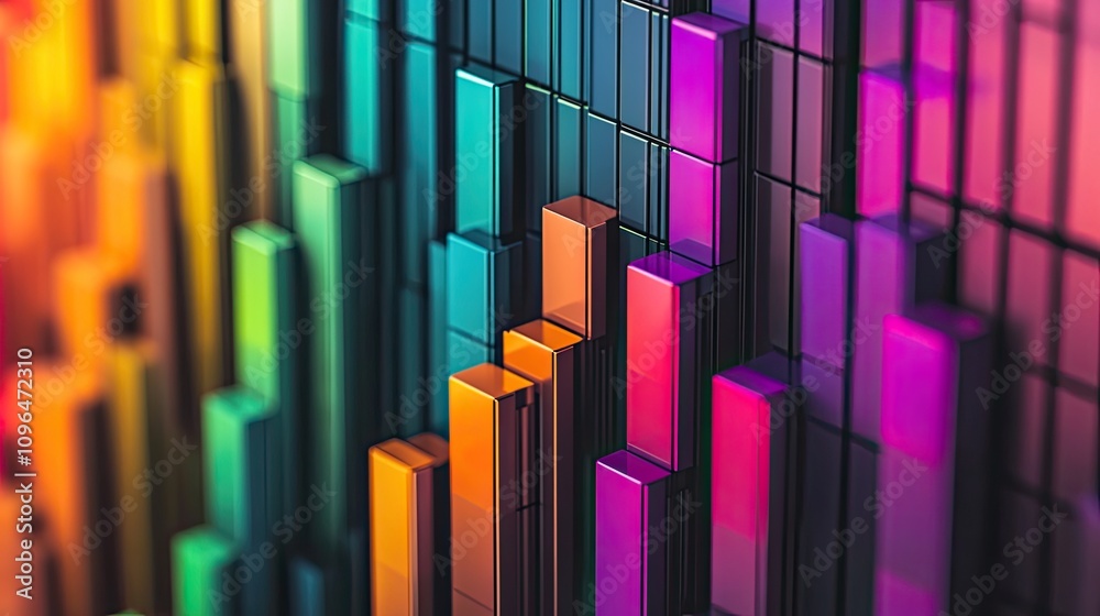 Abstract tessellated chart with vibrant colors, [business design], [depicting innovation in market visualization tools